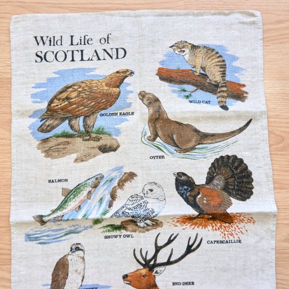 Vintage Wild Life of Scotland Print Linen Tea Towel - Picture 2 of 5
